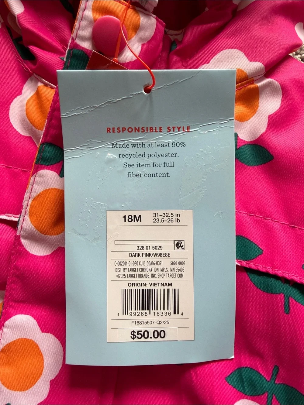 Cat & Jack 3-in-1 Snowplay Jacket All-Weather Coat Pink Floral Toddler Girl 18M